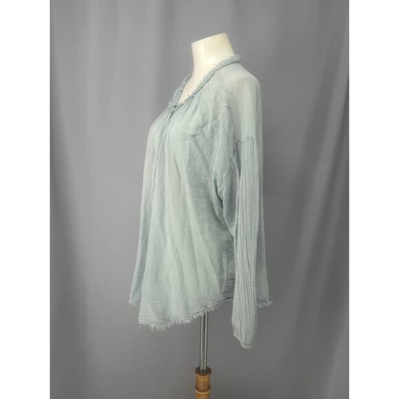 Raquel Allegra Shirt Womens M Blue 100% Cotton Ruffle Tunic Top Boho Peasant - Picture 4 of 10